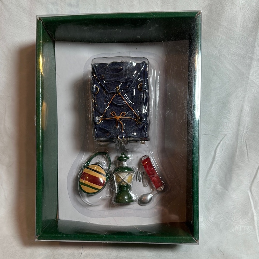 Department 56 past times camping Backpacking ornament set NIB
